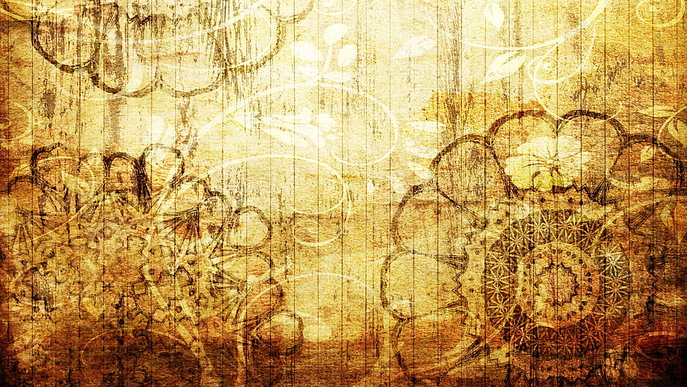 brown and white floral textile HD wallpaper